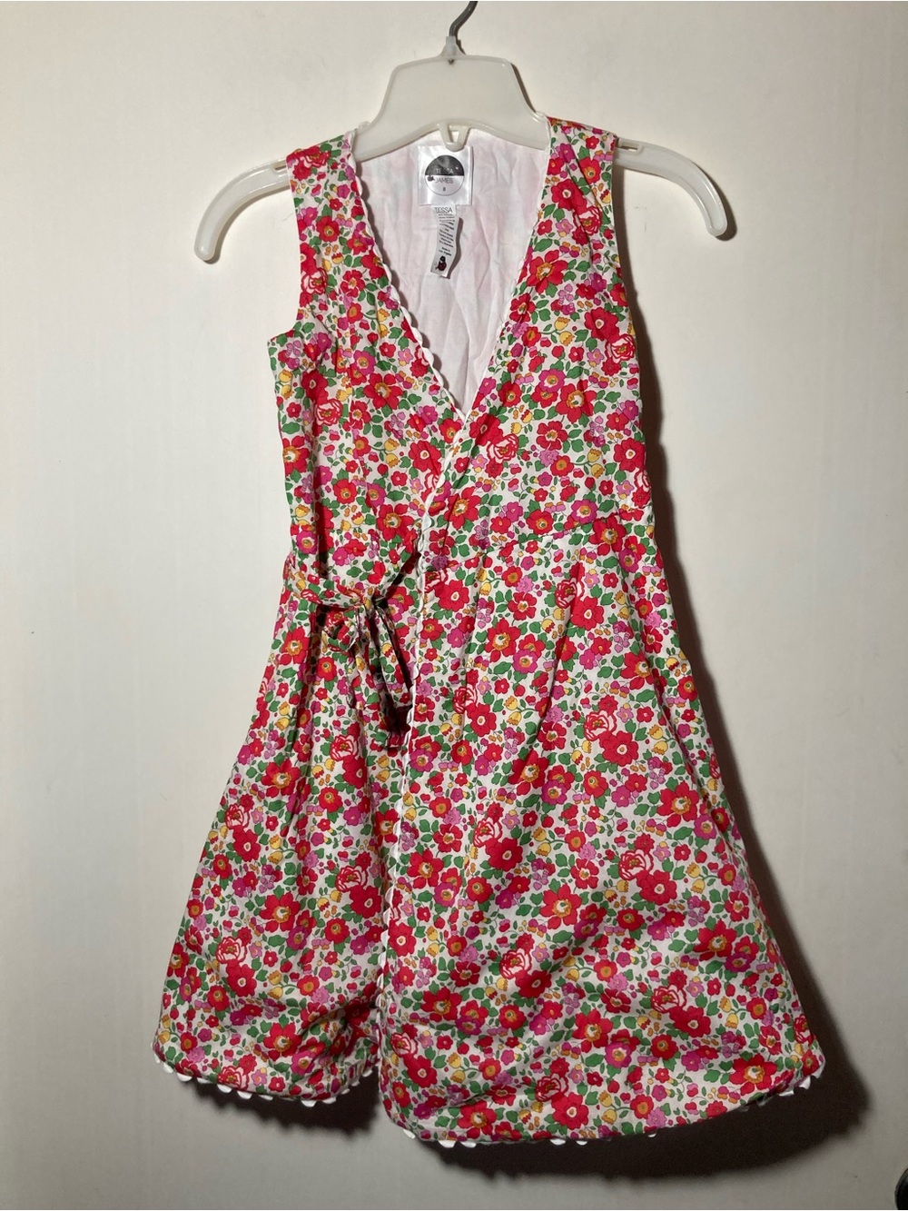 Tessa James Girls Floral Wrap Dress Cotton Ric Rac Trim Size 8